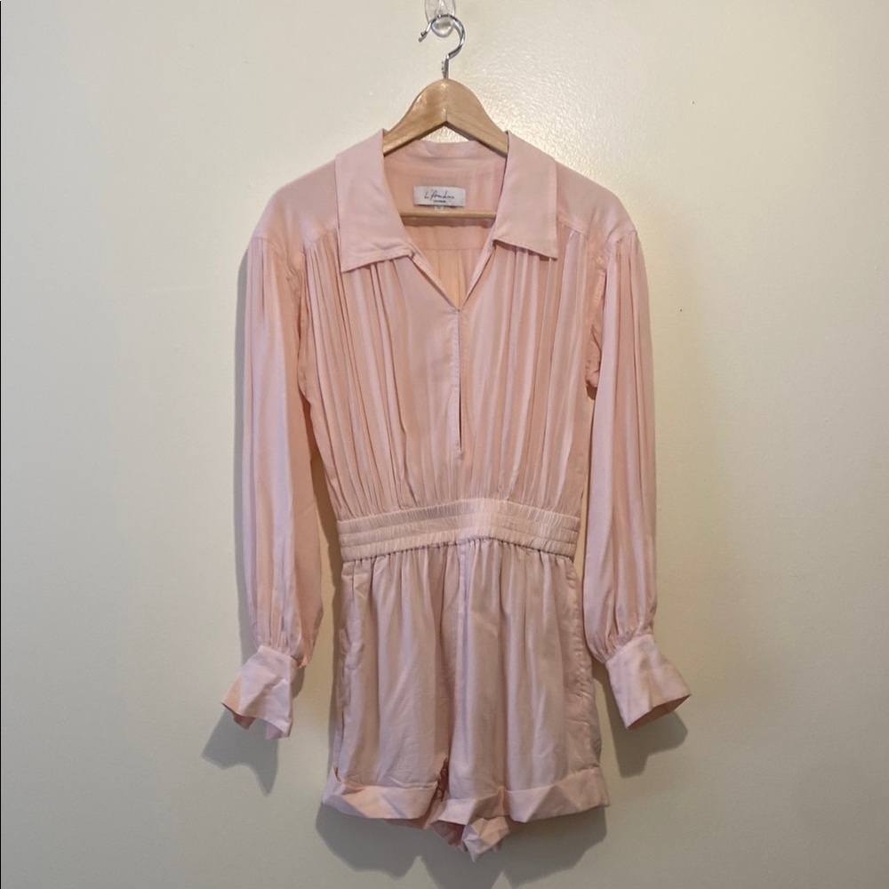 L’ACADEMIE Dylan Pink Long-Sleeve Romper. Size S